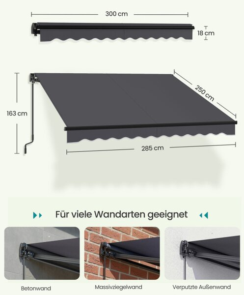 Skládací markýza GSA306GZ01 šedá 300x250 cm