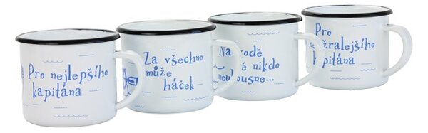 BELIS Smaltovaný hrnek ø 8 cm - 0.35 l bílý "nejlepší kapitán" v krabičce - ČESKÝ PLECHÁČEK - 11008-039REM04