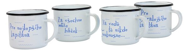 BELIS Smaltovaný hrnek ø 8 cm - 0.35 l bílý "vodák/háček" v krabičce - ČESKÝ PLECHÁČEK - 11008-039RFM04