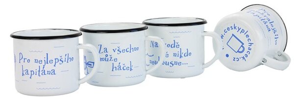 BELIS Smaltovaný hrnek ø 8 cm - 0.35 l bílý "vodák/háček" v krabičce - ČESKÝ PLECHÁČEK - 11008-039RFM04