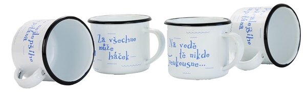 BELIS Smaltovaný hrnek ø 8 cm - 0.35 l bílý "vodák/háček" v krabičce - ČESKÝ PLECHÁČEK - 11008-039RFM04