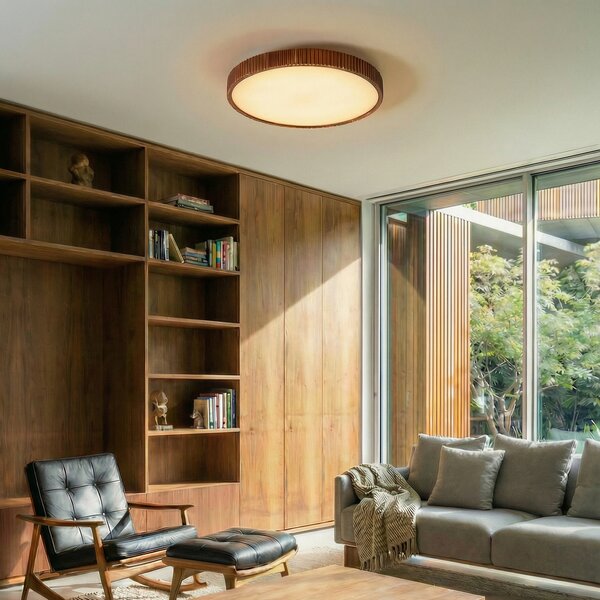 Stropní Lampa Lindby, Velua, stmívatelné, Dřevo, Obývací pokoj, Dřevo, Moderní