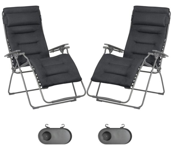 Zvýhodněná sada: 2× Relaxační křeslo Lafuma FUTURA XL BeComfort šedá Dark grey + 2× držák nápojů ZDARMA