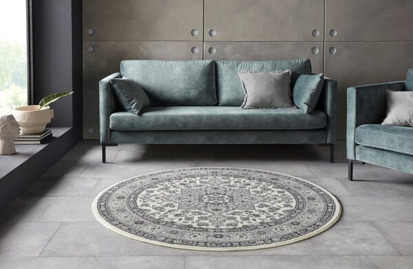 Hanse Home, Kruhový koberec Mirkan 104107 Cream/Grey, 160x160 (průměr) kruh, šedá, chodba / předsíň