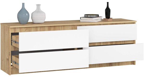 Ak furniture Komoda Kuba 160 cm 4 šuplíky dub artisan/bílá