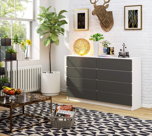 Ak furniture Komoda Kuba 160 cm 8 šuplíků bílá/grafitová