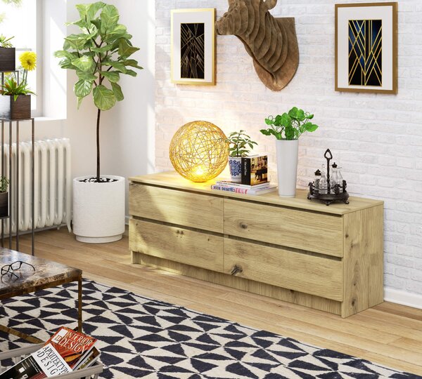 Ak furniture Komoda Kuba 160 cm 4 šuplíky dub artisan