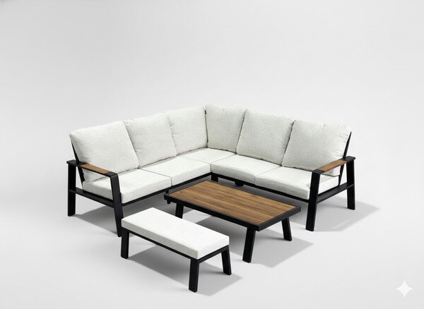 Set zahradního nábytku PRISTINA černý / béžový ALM8215