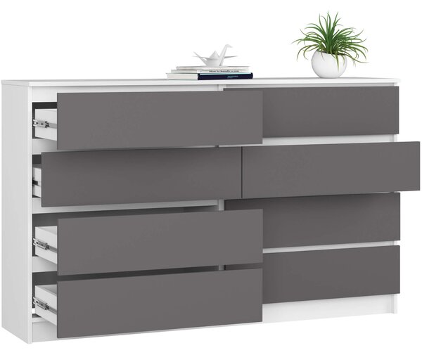 Ak furniture Komoda Kuba 160 cm 8 šuplíků bílá/grafitová