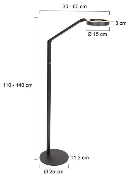 Steinhauer LED stojací lampa Ringlux, černá, kov, nastavitelná, stmívatelný, Černá, Obývací pokoj / jídelna, kov, Moderní