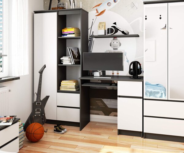Ak furniture Psací stůl PIKSEL 90 cm grafitově šedý/bílý pravý
