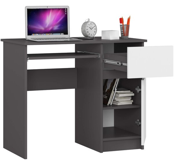 Ak furniture Psací stůl PIKSEL 90 cm grafitově šedý/bílý pravý