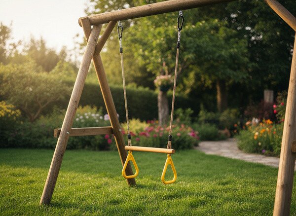 Dětská houpačka WOOD naturální / žlutá HAM9378