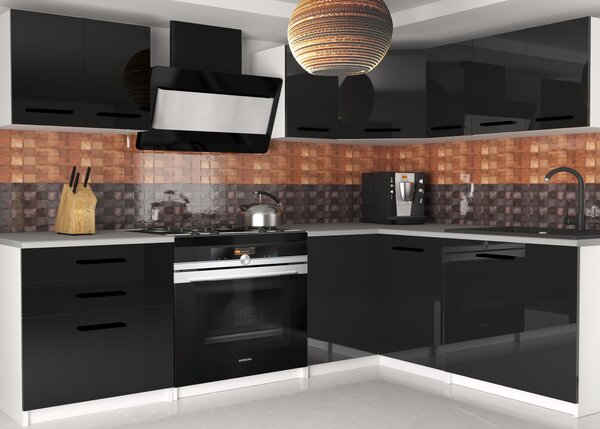 Kuchyňská linka Belini 300 cm černý lesk s pracovní deskou Armin2