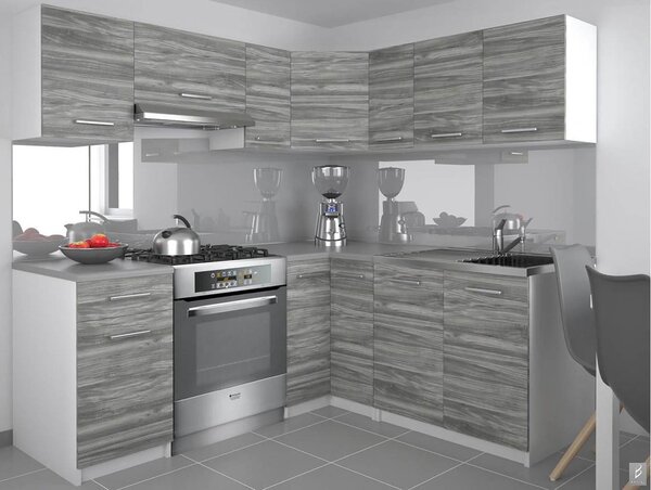 Kuchyňská linka Belini 360 cm šedý antracit Glamour Wood s pracovní deskou Lidiauniqa3