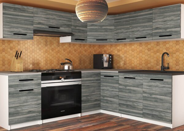 Kuchyňská linka Belini 360 cm šedý antracit Glamour Wood s pracovní deskou Lidiauniqa2