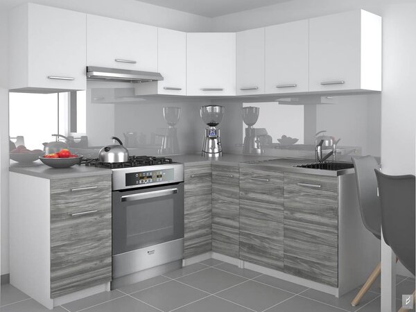 Kuchyňská linka Belini 360 cm bílý mat / šedý antracit Glamour Wood s pracovní deskou Lidiauniqa3