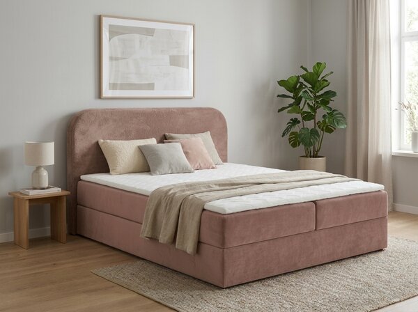 Čalouněná postel boxspring FORENA 160x200 cm starorůžová Matrace: Matrace Bonell pružinová