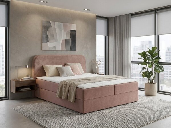 Čalouněná postel boxspring FORENA 160x200 cm starorůžová Matrace: Matrace Bonell pružinová