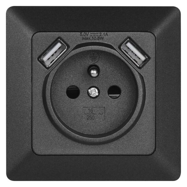 Zásuvka domovní s USB 250V/16A antracit