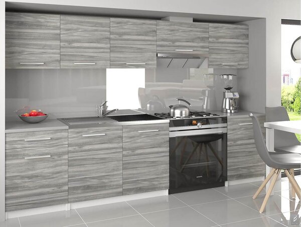 Kuchyňská linka Belini 240 cm šedý antracit Glamour Wood s pracovní deskou Uniqa3