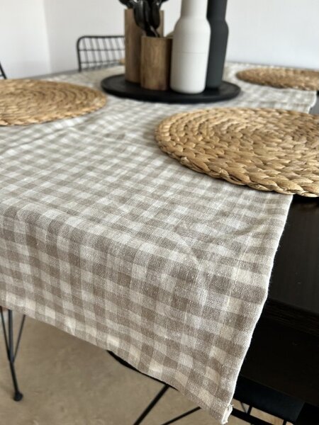 Tom Linen stolní běžec v přírodní kostkované barvě Velikost: 40x140