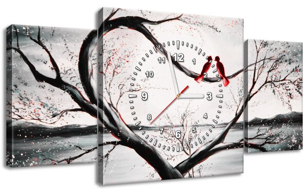 Obraz s hodinami Ptačí láska - 3 dílný Rozměry: 80 x 40 cm