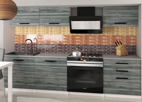 Kuchyňská linka Belini 180 cm šedý antracit Glamour Wood s pracovní deskou Laurentino2