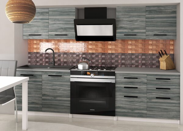 Kuchyňská linka Belini 160 cm šedý antracit Glamour Wood s pracovní deskou Kompakto2