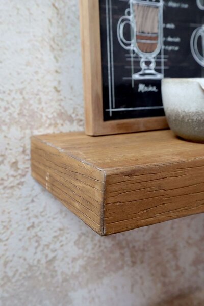 Hnědá antik dřevěná nástěnná polička Sven - 60*18*5 cm - Chic Antique