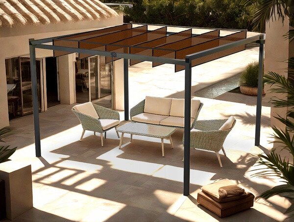 Zahradní pergola TURAN šedá / hnědá TUN4016 - 300x300x220 cm