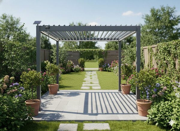 Zahradní pergola FREDE s LED osvětlením šedá GOL0555 - 300x300x250 cm