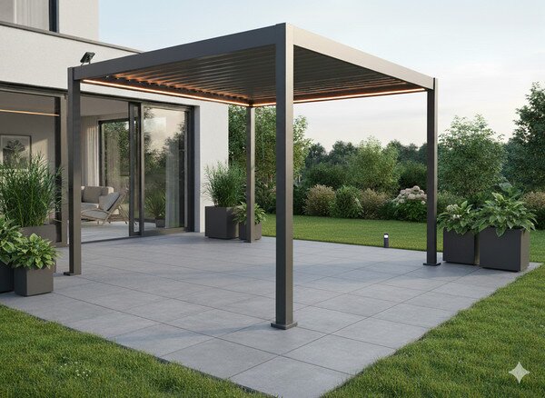 Zahradní pergola FREDE s LED osvětlením šedá GOL0555 - 300x300x250 cm