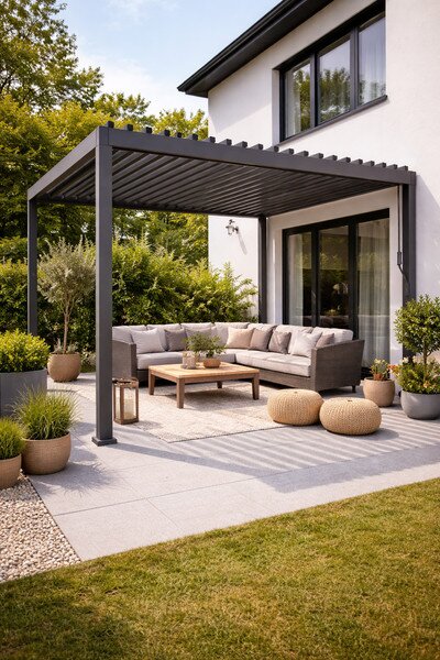 Zahradní pergola FREDE s LED osvětlením šedá GOL0555 - 300x300x250 cm