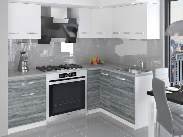 Kuchyňská linka Belini 300 cm bílý mat / šedý antracit Glamour Wood s pracovní deskou Armin3