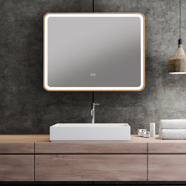 Koupelnové zrcadlo S-4658 s LED podsvícením 80 × 60 cm (zlatý rám)