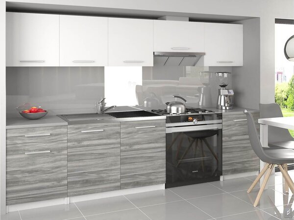 Kuchyňská linka Belini 240 cm bílý mat / šedý antracit Glamour Wood s pracovní deskou Uniqa3