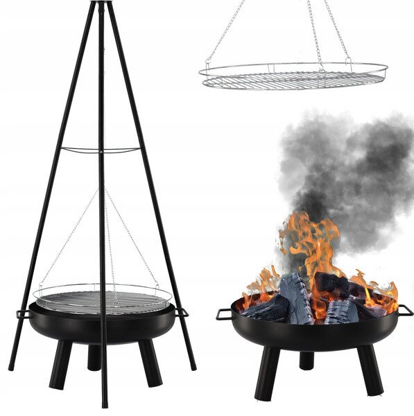 Závěsný zahradní gril s ohništěm PYRO černý BBQ6032