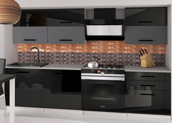 Kuchyňská linka Belini 180 cm černý lesk / šedý mat s pracovní deskou Primera2