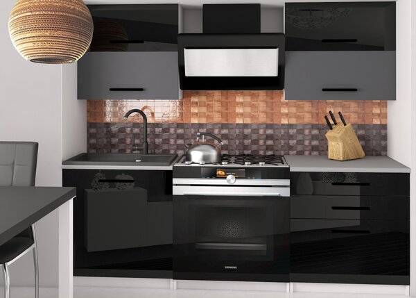 Kuchyňská linka Belini 120 cm černý lesk / šedý mat s pracovní deskou Eleganta2