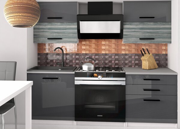 Kuchyňská linka Belini 120 cm šedý lesk / šedý antracit Glamour Wood s pracovní deskou Eleganta2
