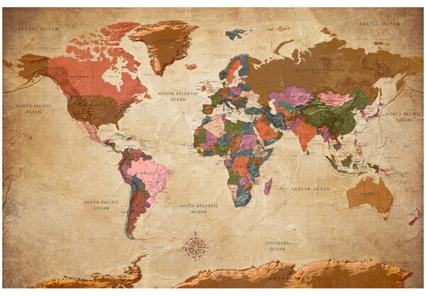 Korková nástěnná dekorační tabule Mapa světa: Bronzová elegance