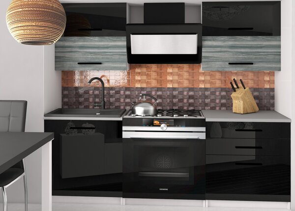 Kuchyňská linka Belini 120 cm černý lesk / šedý antracit Glamour Wood s pracovní deskou Eleganta2