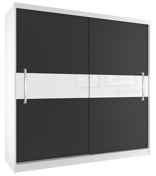 Šatní skříň 200 cm Belini bílý mat / černý mat s posuvnými dveřmi SI SZP1/2/W/B/W/UU