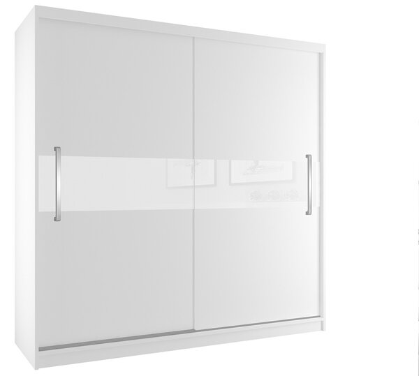 Šatní skříň 200 cm Belini bílý mat s posuvnými dveřmi SI SZP1/2/W/W/W/UU