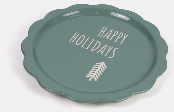 Sinsay - Vánoční keramický talíř s nápisem Happy Holidays - zelená