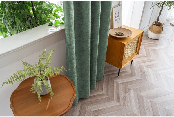 Zatemňovací závěs LOOM VELVET 140x250 cm, zelený Zavěšení: Řasící páska