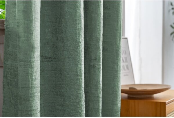 Zatemňovací závěs LOOM VELVET 140x250 cm, zelený Zavěšení: Řasící páska