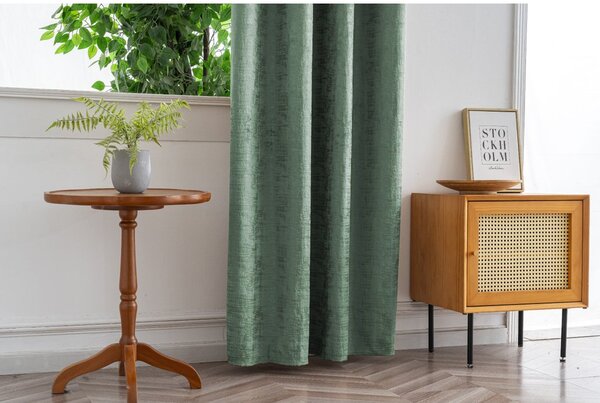 Zatemňovací závěs LOOM VELVET 140x250 cm, zelený Zavěšení: Řasící páska