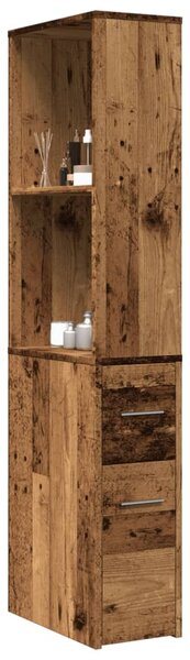 Úzká koupelnová skříňka na kolečkách old wood kompozitní dřevo
